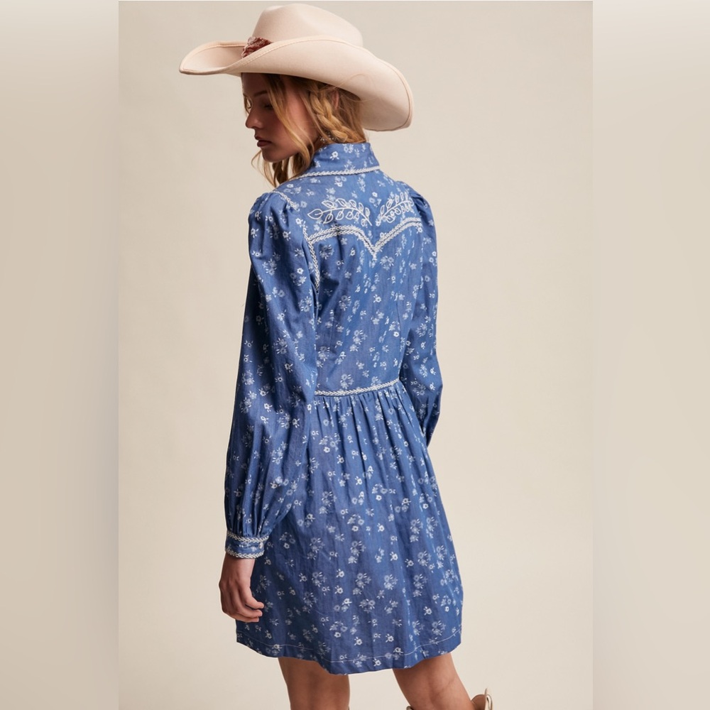 Embroidered Western Floral Shirt Dress | Dark Denim - Picture 7 of 12